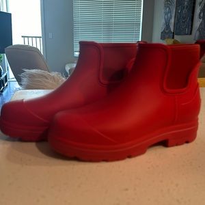 Red rainy boots